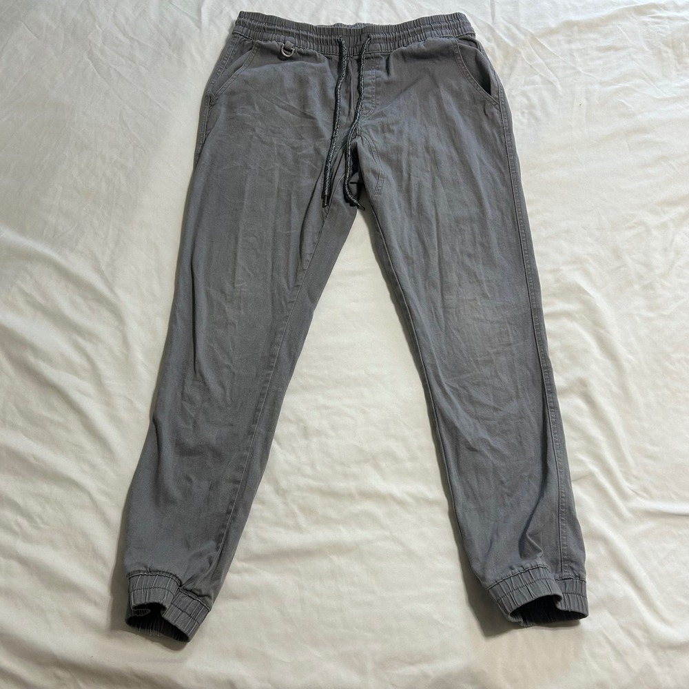Genes Shop Tribeca Slim Fit Joggers Gray Cotton Twill Elastic Waist Pants Small